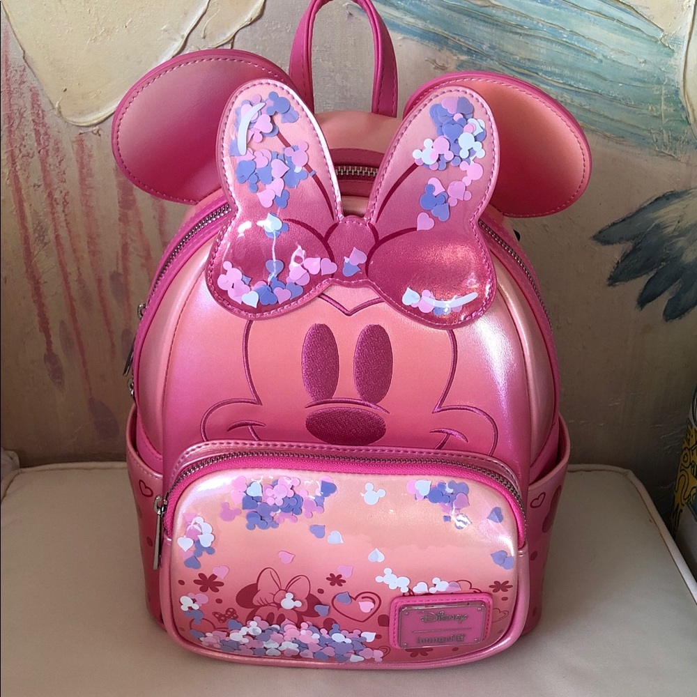 Loungegly Disney Minnie Mouse Pink Confetti mini Backpack Hard Tag New! - Picture 6 of 13